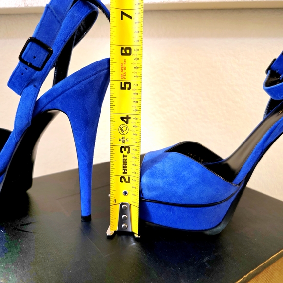 Saint Laurent Blue Suede Platform Stiletto Ankle Strap Buckle Heels EU 38 - Picture 13 of 13